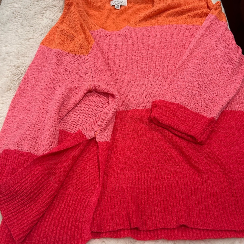 Mud‎ Pie Color Block Sweater - Pink, Red, Orange in One Size